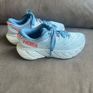 Hoka Women's Gaviota 4 Light Blue Athletic Shoes with Coral Accents